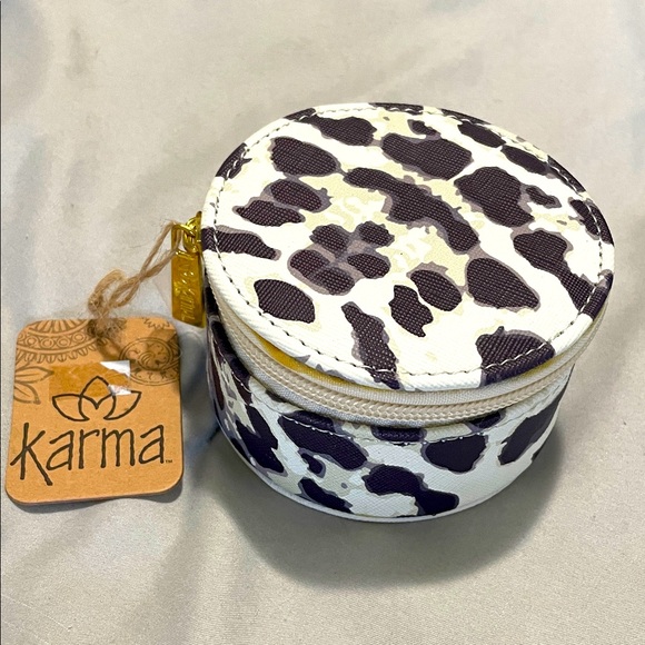 Karma Handbags - Karma Black and White Animal Print Zipper bag, Makeup Travel bag, trinket holder